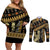 Assyrian New Year Couples Matching Off Shoulder Short Dress and Long Sleeve Button Shirt Akitu 6774 Kha B Nissan - Wonder Print Shop