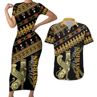 Assyrian New Year Couples Matching Short Sleeve Bodycon Dress and Hawaiian Shirt Akitu 6774 Kha B Nissan - Wonder Print Shop