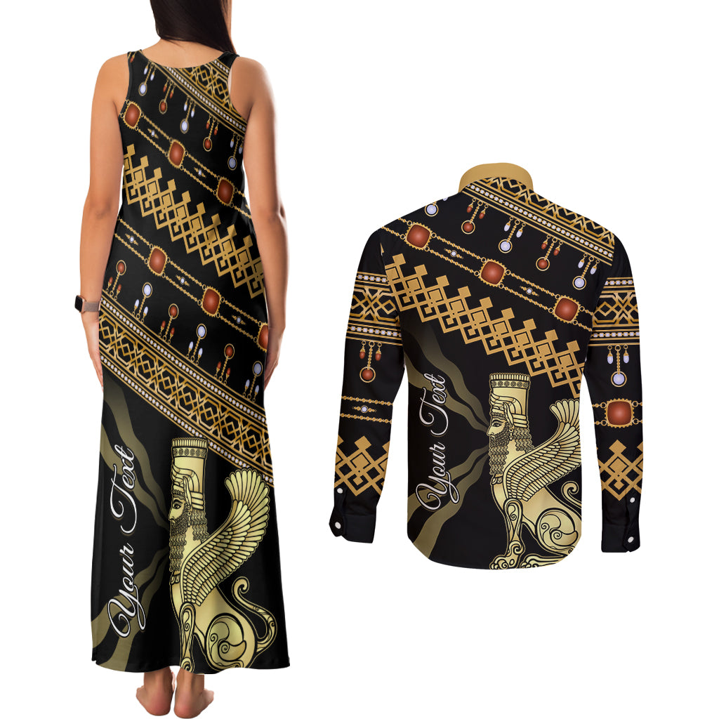 Assyrian New Year Couples Matching Tank Maxi Dress and Long Sleeve Button Shirt Akitu 6774 Kha B Nissan - Wonder Print Shop
