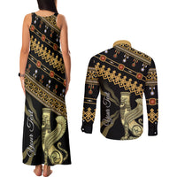 Assyrian New Year Couples Matching Tank Maxi Dress and Long Sleeve Button Shirt Akitu 6774 Kha B Nissan - Wonder Print Shop