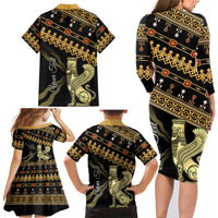 Assyrian New Year Family Matching Long Sleeve Bodycon Dress and Hawaiian Shirt Akitu 6774 Kha B Nissan - Wonder Print Shop