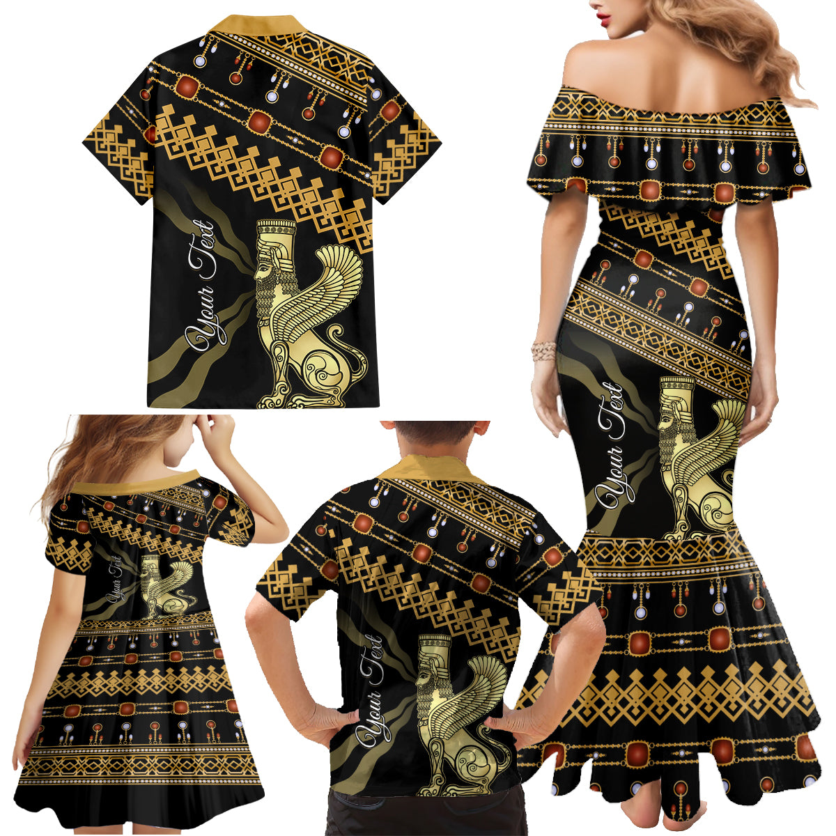 Assyrian New Year Family Matching Mermaid Dress and Hawaiian Shirt Akitu 6774 Kha B Nissan - Wonder Print Shop