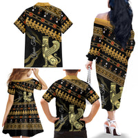 Assyrian New Year Family Matching Off The Shoulder Long Sleeve Dress and Hawaiian Shirt Akitu 6774 Kha B Nissan - Wonder Print Shop