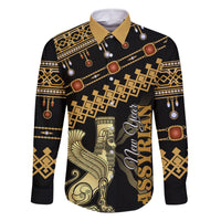 Assyrian New Year Family Matching Off The Shoulder Long Sleeve Dress and Hawaiian Shirt Akitu 6774 Kha B Nissan - Wonder Print Shop