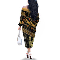Assyrian New Year Family Matching Off The Shoulder Long Sleeve Dress and Hawaiian Shirt Akitu 6774 Kha B Nissan - Wonder Print Shop