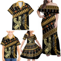 Assyrian New Year Family Matching Off Shoulder Maxi Dress and Hawaiian Shirt Akitu 6774 Kha B Nissan - Wonder Print Shop