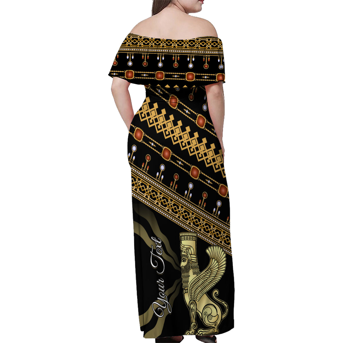 Assyrian New Year Family Matching Off Shoulder Maxi Dress and Hawaiian Shirt Akitu 6774 Kha B Nissan - Wonder Print Shop