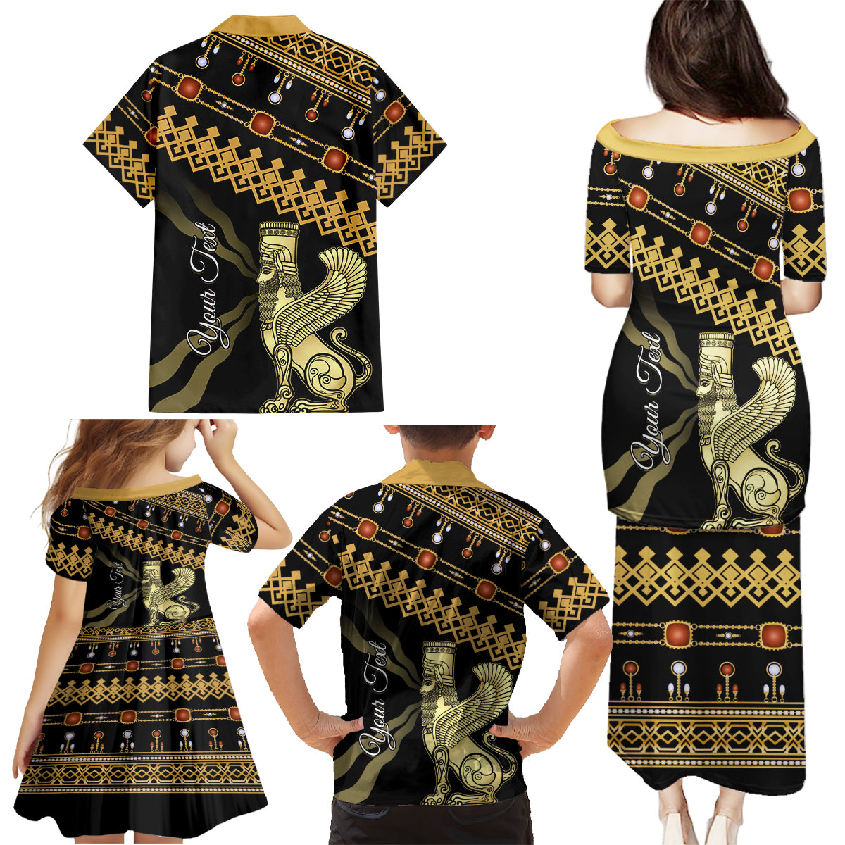 Assyrian New Year Family Matching Puletasi and Hawaiian Shirt Akitu 6774 Kha B Nissan - Wonder Print Shop