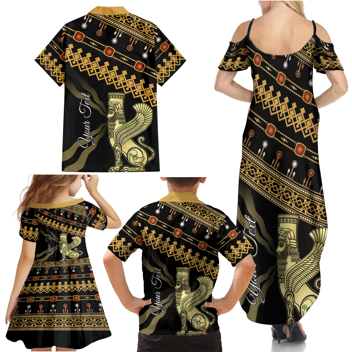 Assyrian New Year Family Matching Summer Maxi Dress and Hawaiian Shirt Akitu 6774 Kha B Nissan - Wonder Print Shop