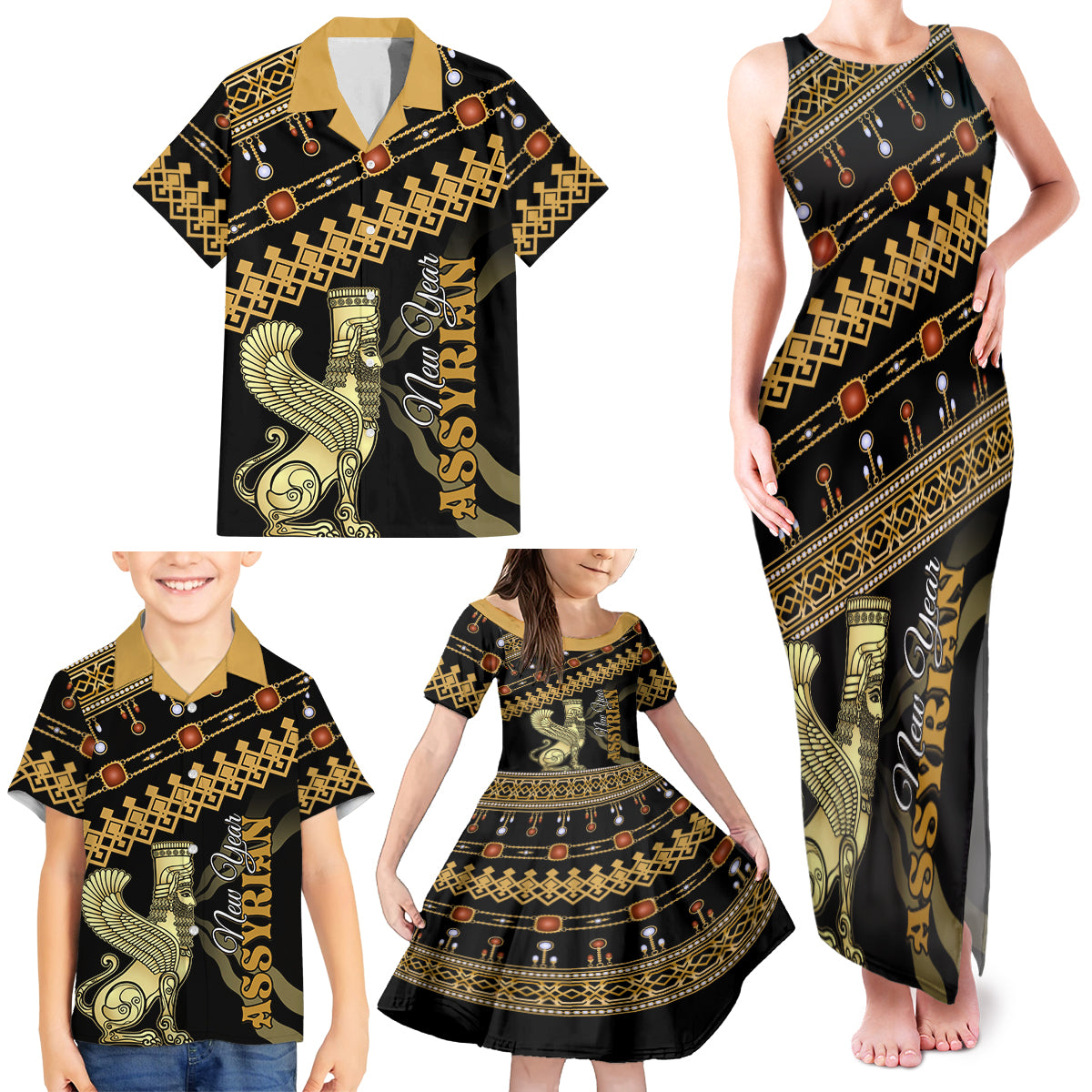 Assyrian New Year Family Matching Tank Maxi Dress and Hawaiian Shirt Akitu 6774 Kha B Nissan - Wonder Print Shop