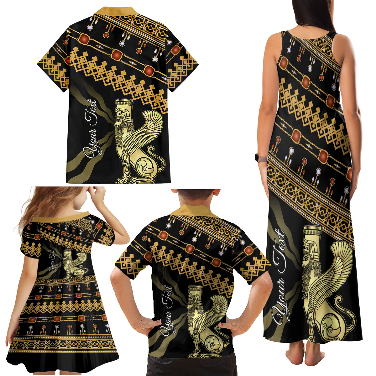 Assyrian New Year Family Matching Tank Maxi Dress and Hawaiian Shirt Akitu 6774 Kha B Nissan - Wonder Print Shop