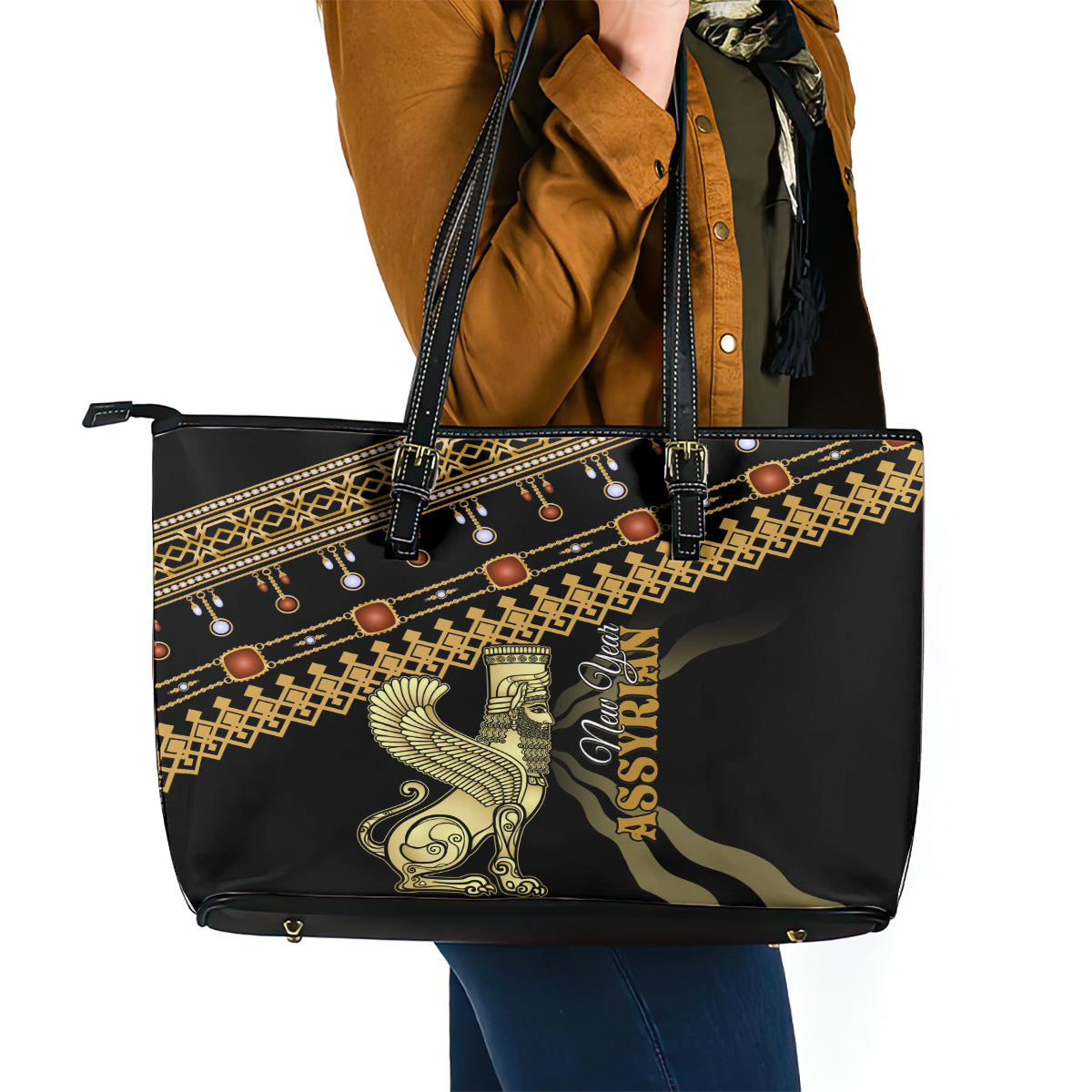 Assyrian New Year Leather Tote Bag Akitu 6774 Kha B Nissan - Wonder Print Shop