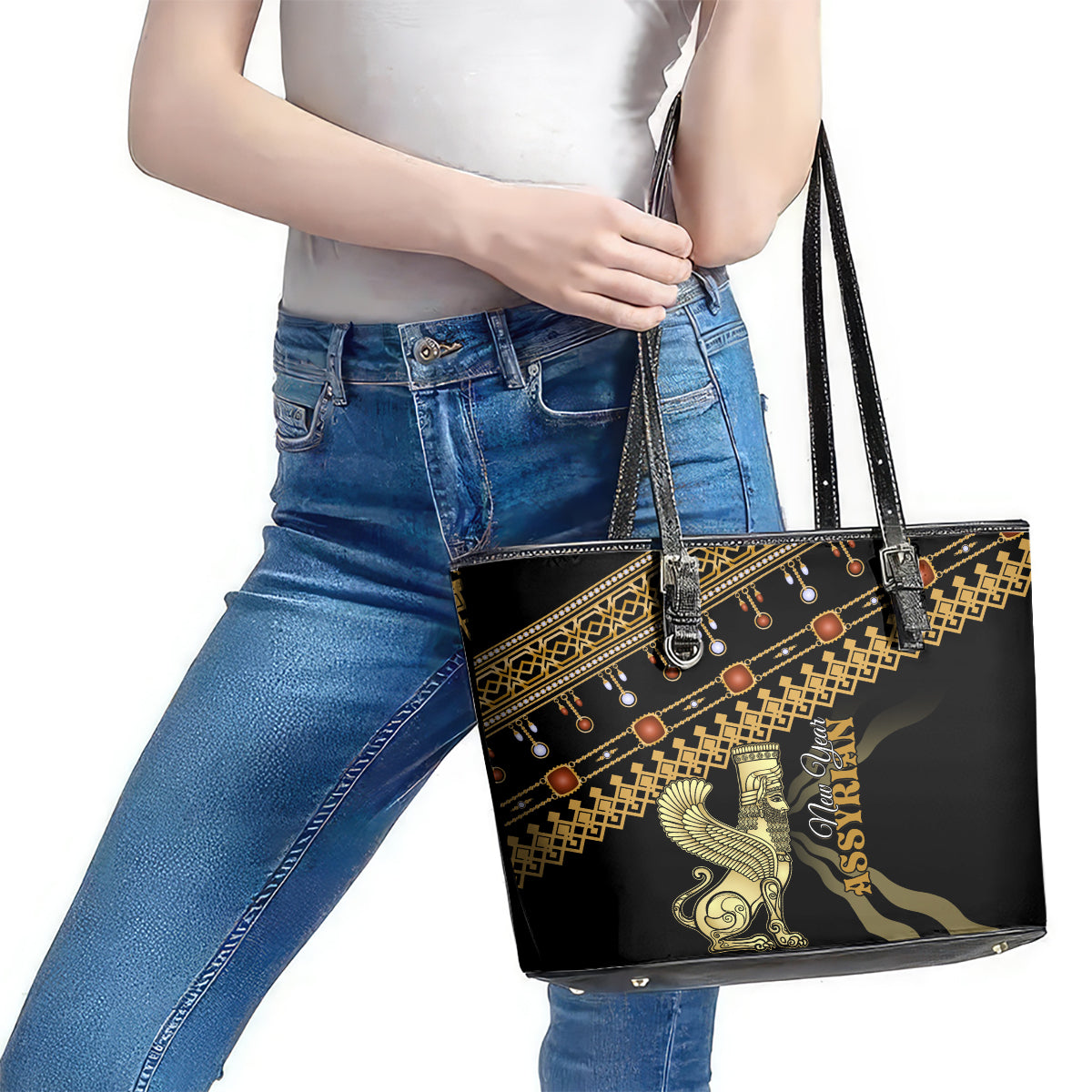 Assyrian New Year Leather Tote Bag Akitu 6774 Kha B Nissan - Wonder Print Shop