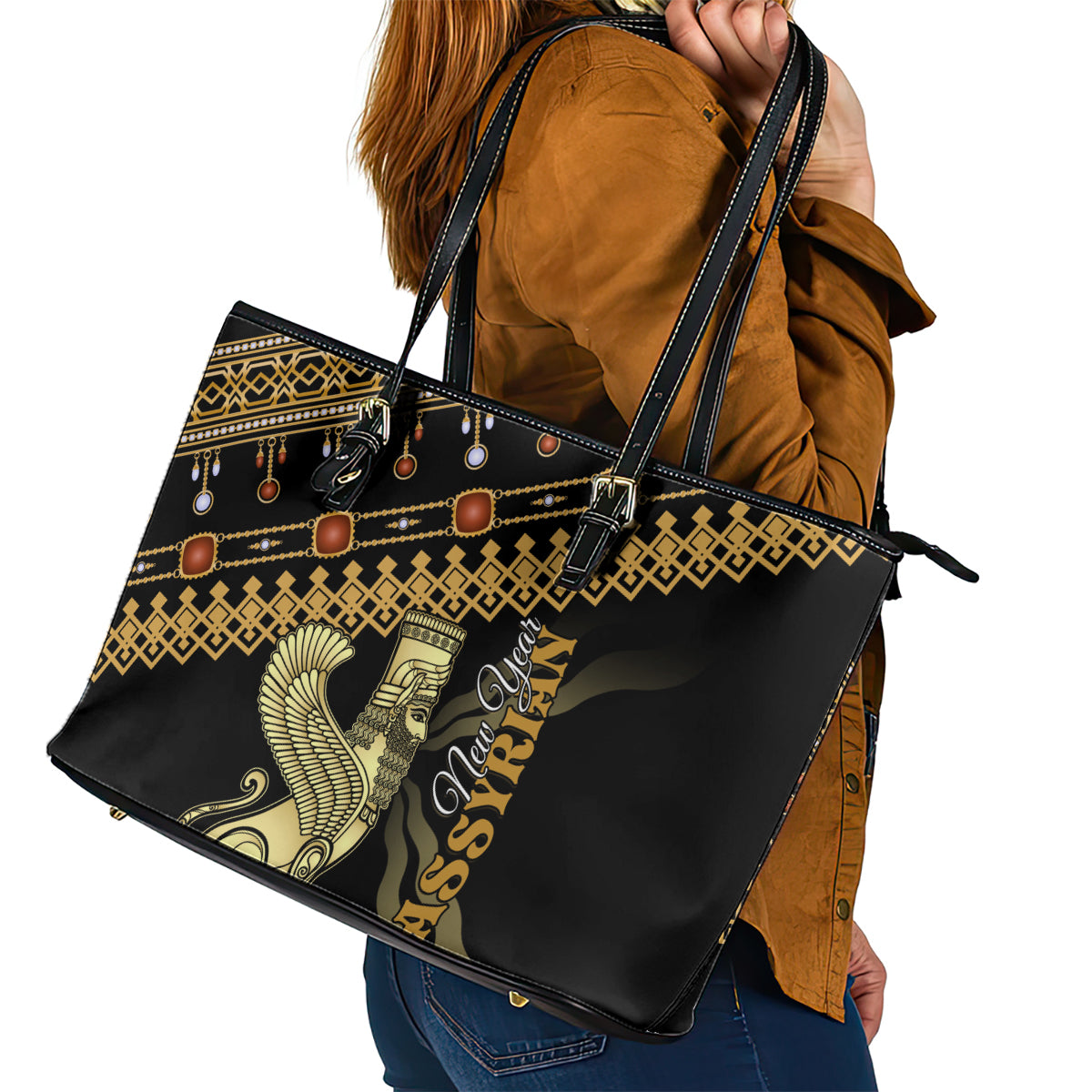 Assyrian New Year Leather Tote Bag Akitu 6774 Kha B Nissan - Wonder Print Shop