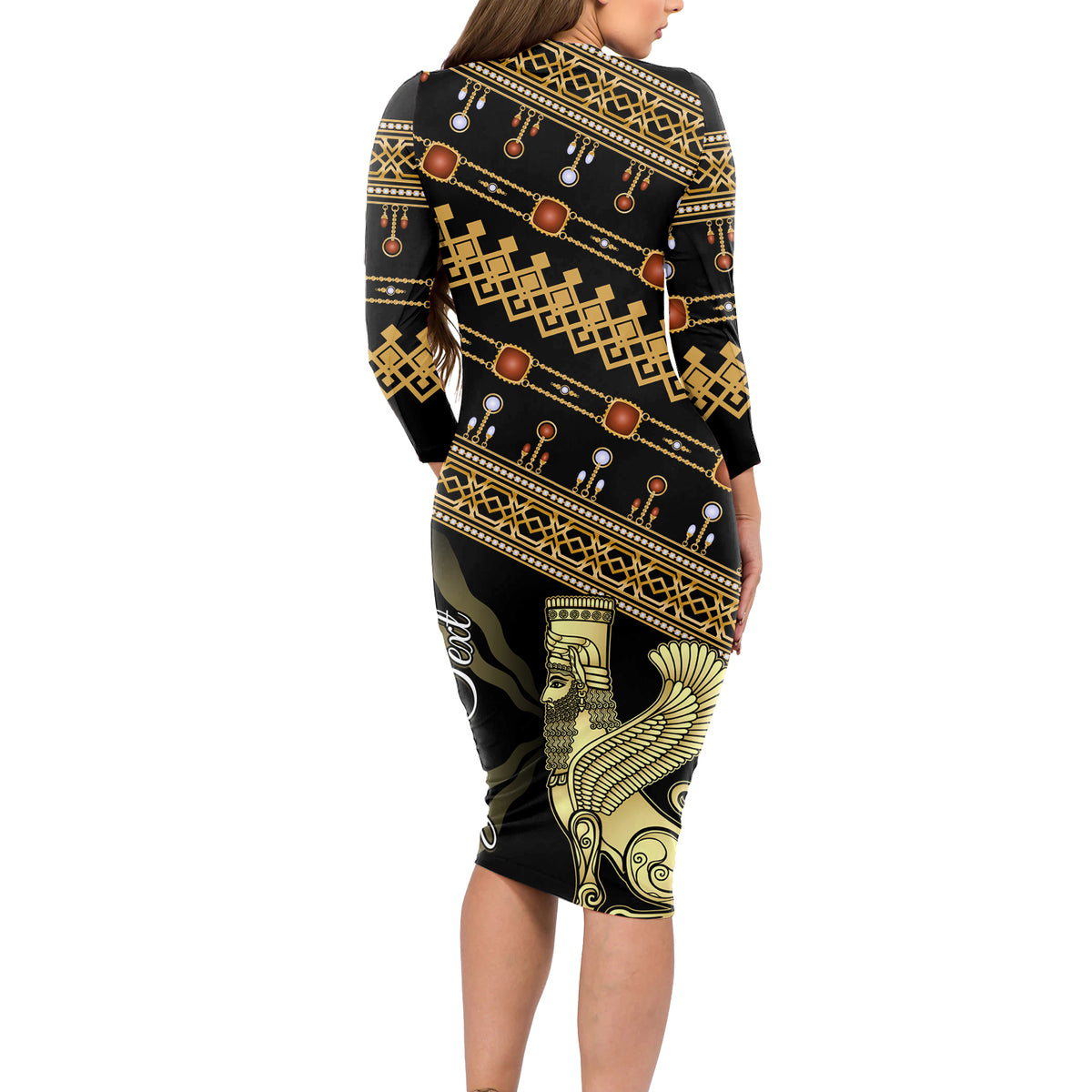 Assyrian New Year Long Sleeve Bodycon Dress Akitu 6774 Kha B Nissan - Wonder Print Shop