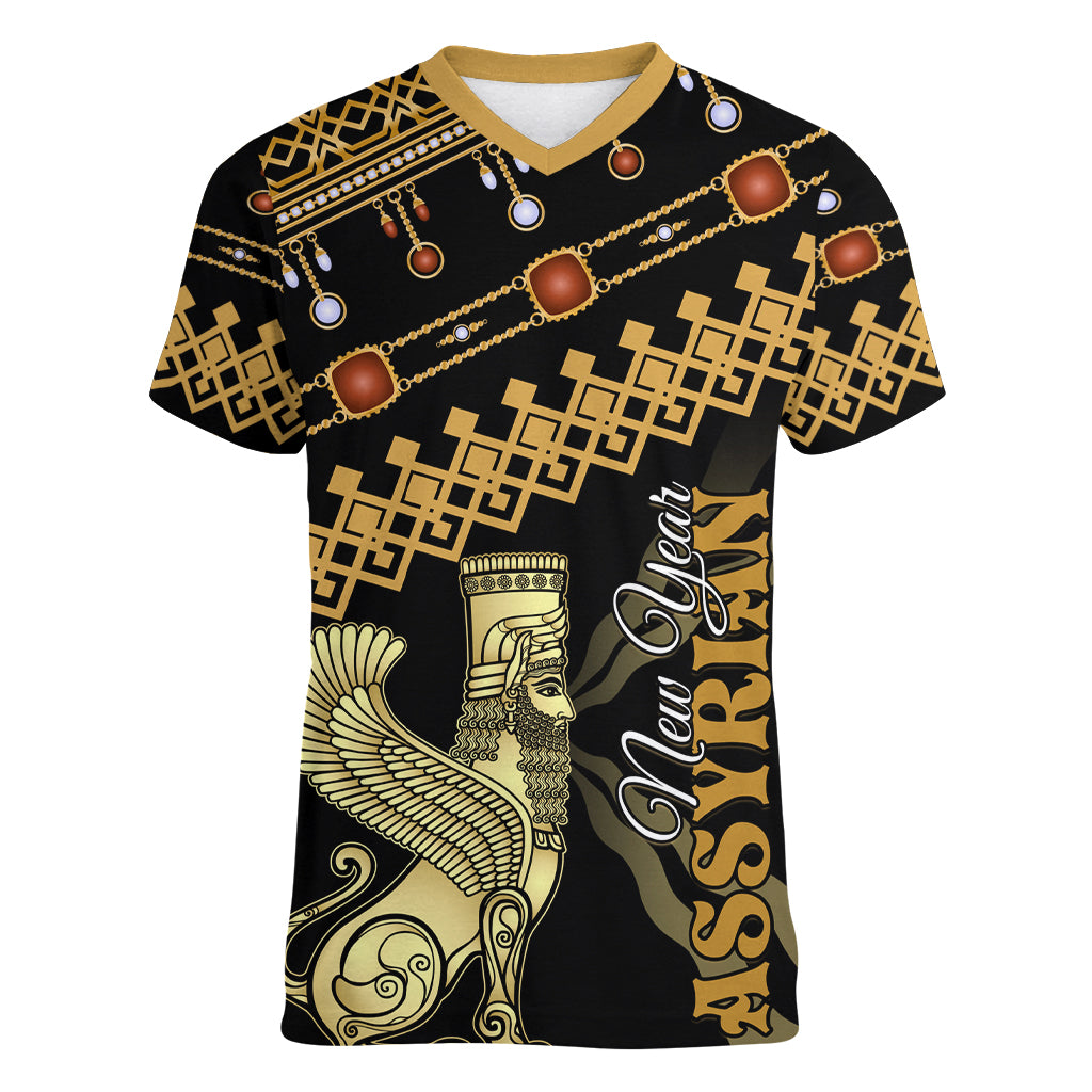 Assyrian New Year Women V Neck T Shirt Akitu 6774 Kha B Nissan - Wonder Print Shop
