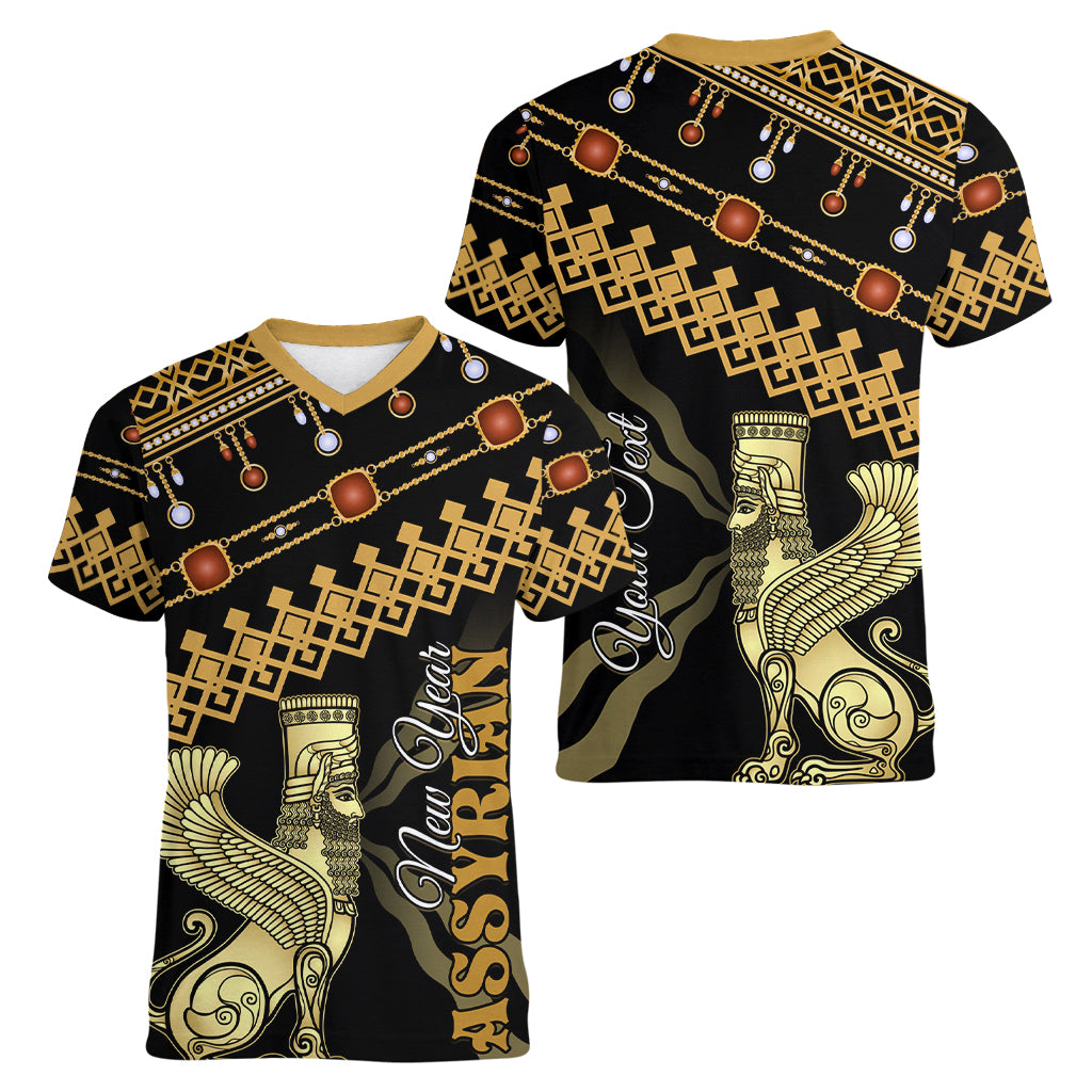 Assyrian New Year Women V Neck T Shirt Akitu 6774 Kha B Nissan - Wonder Print Shop