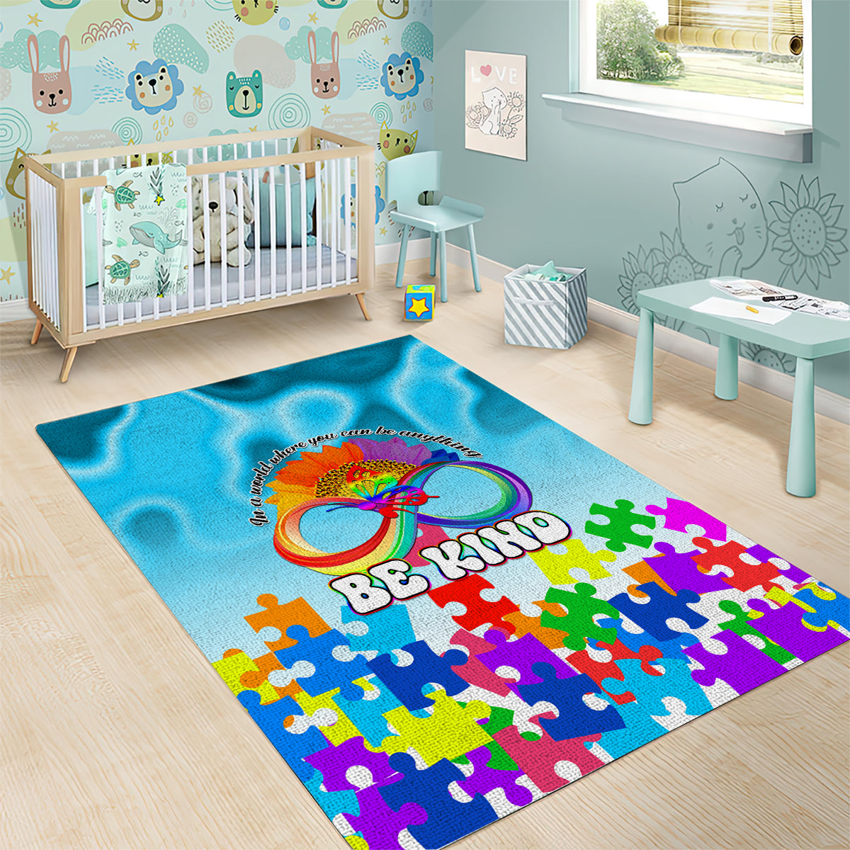 World Autism Awareness Day 2024 Area Rug In A World Where You Can Be Anything Be Kind - Wonder Print Shop
