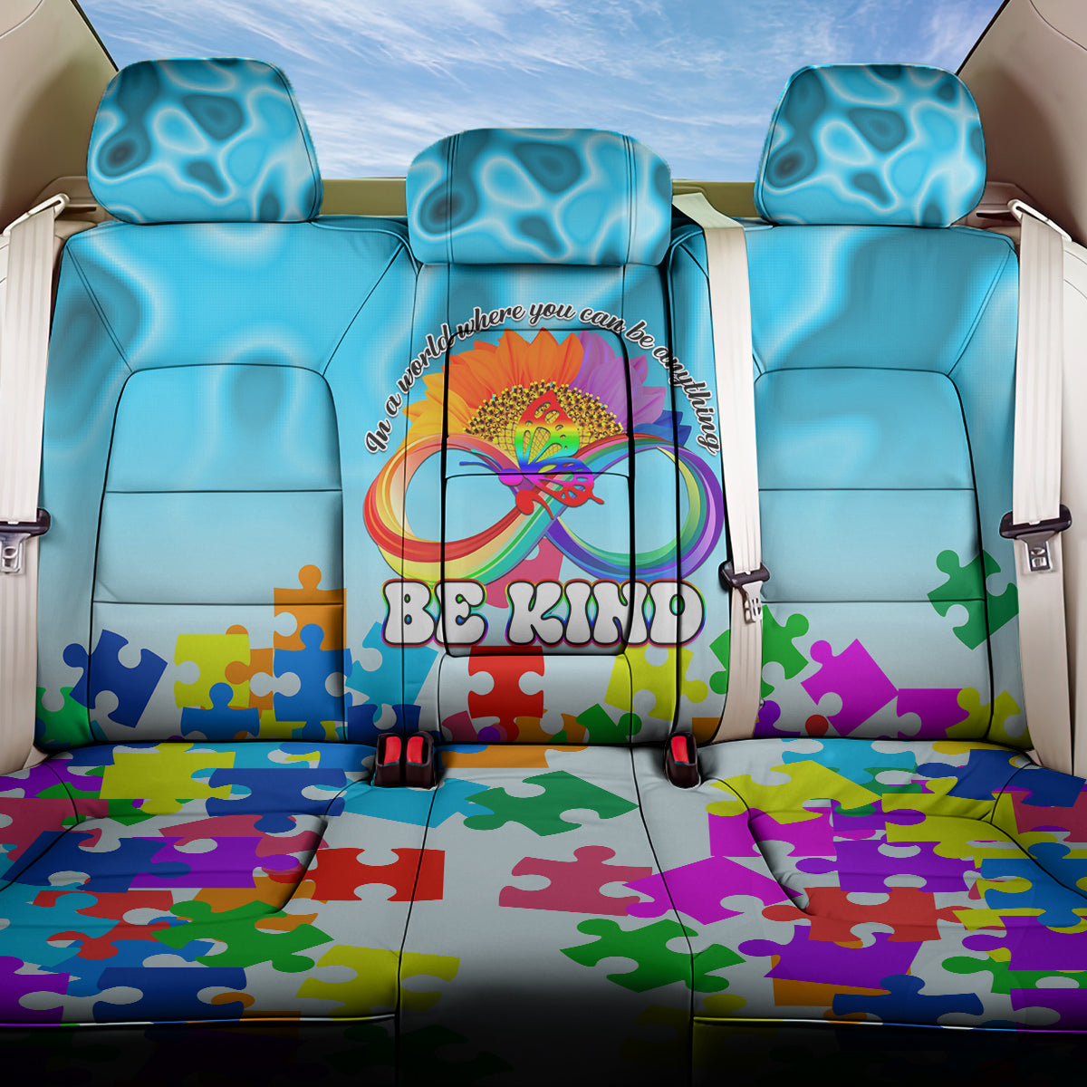 World Autism Awareness Day 2024 Back Car Seat Cover In A World Where You Can Be Anything Be Kind