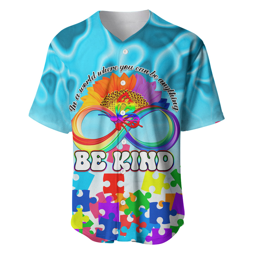 World Autism Awareness Day 2024 Baseball Jersey In A World Where You Can Be Anything Be Kind - Wonder Print Shop