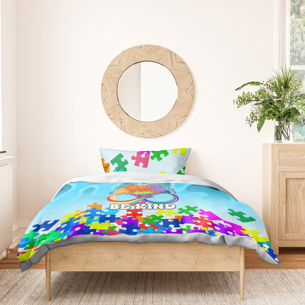 World Autism Awareness Day 2024 Bedding Set In A World Where You Can Be Anything Be Kind - Wonder Print Shop
