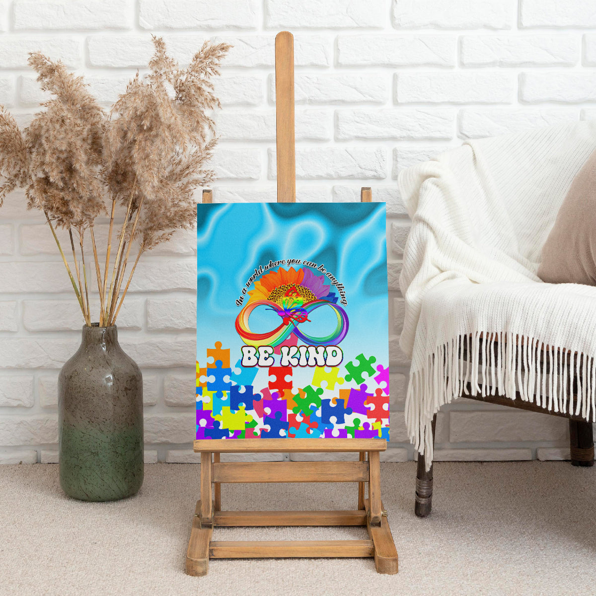 World Autism Awareness Day 2024 Canvas Wall Art In A World Where You Can Be Anything Be Kind - Wonder Print Shop