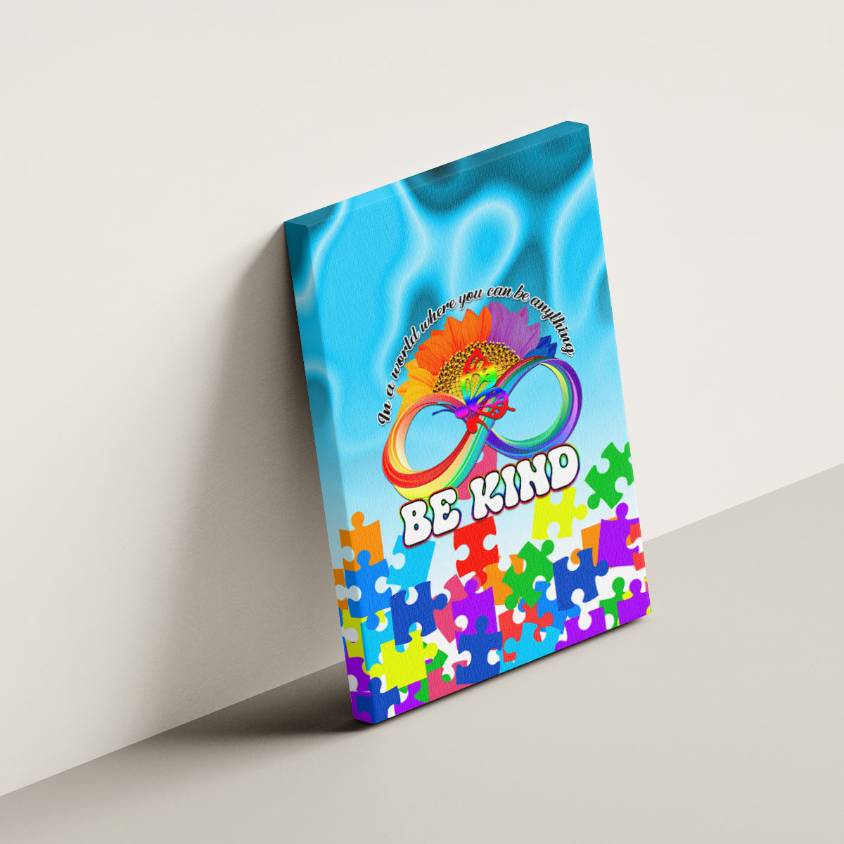 World Autism Awareness Day 2024 Canvas Wall Art In A World Where You Can Be Anything Be Kind - Wonder Print Shop