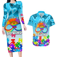 World Autism Awareness Day 2024 Couples Matching Long Sleeve Bodycon Dress and Hawaiian Shirt In A World Where You Can Be Anything Be Kind - Wonder Print Shop