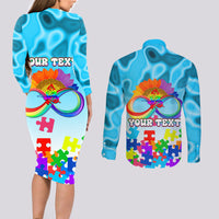 World Autism Awareness Day 2024 Couples Matching Long Sleeve Bodycon Dress and Long Sleeve Button Shirt In A World Where You Can Be Anything Be Kind - Wonder Print Shop