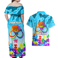 World Autism Awareness Day 2024 Couples Matching Off Shoulder Maxi Dress and Hawaiian Shirt In A World Where You Can Be Anything Be Kind - Wonder Print Shop