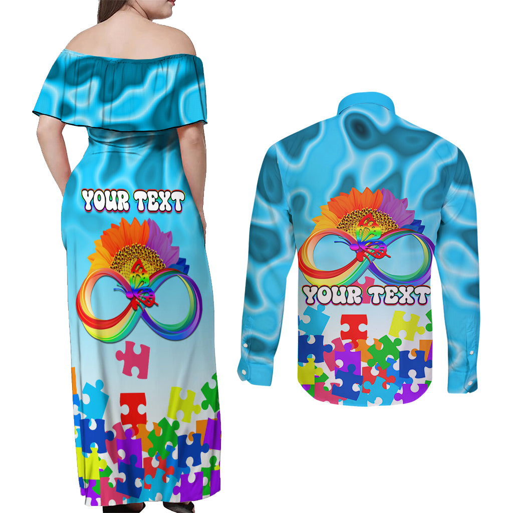 World Autism Awareness Day 2024 Couples Matching Off Shoulder Maxi Dress and Long Sleeve Button Shirt In A World Where You Can Be Anything Be Kind - Wonder Print Shop