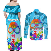 World Autism Awareness Day 2024 Couples Matching Off Shoulder Maxi Dress and Long Sleeve Button Shirt In A World Where You Can Be Anything Be Kind - Wonder Print Shop