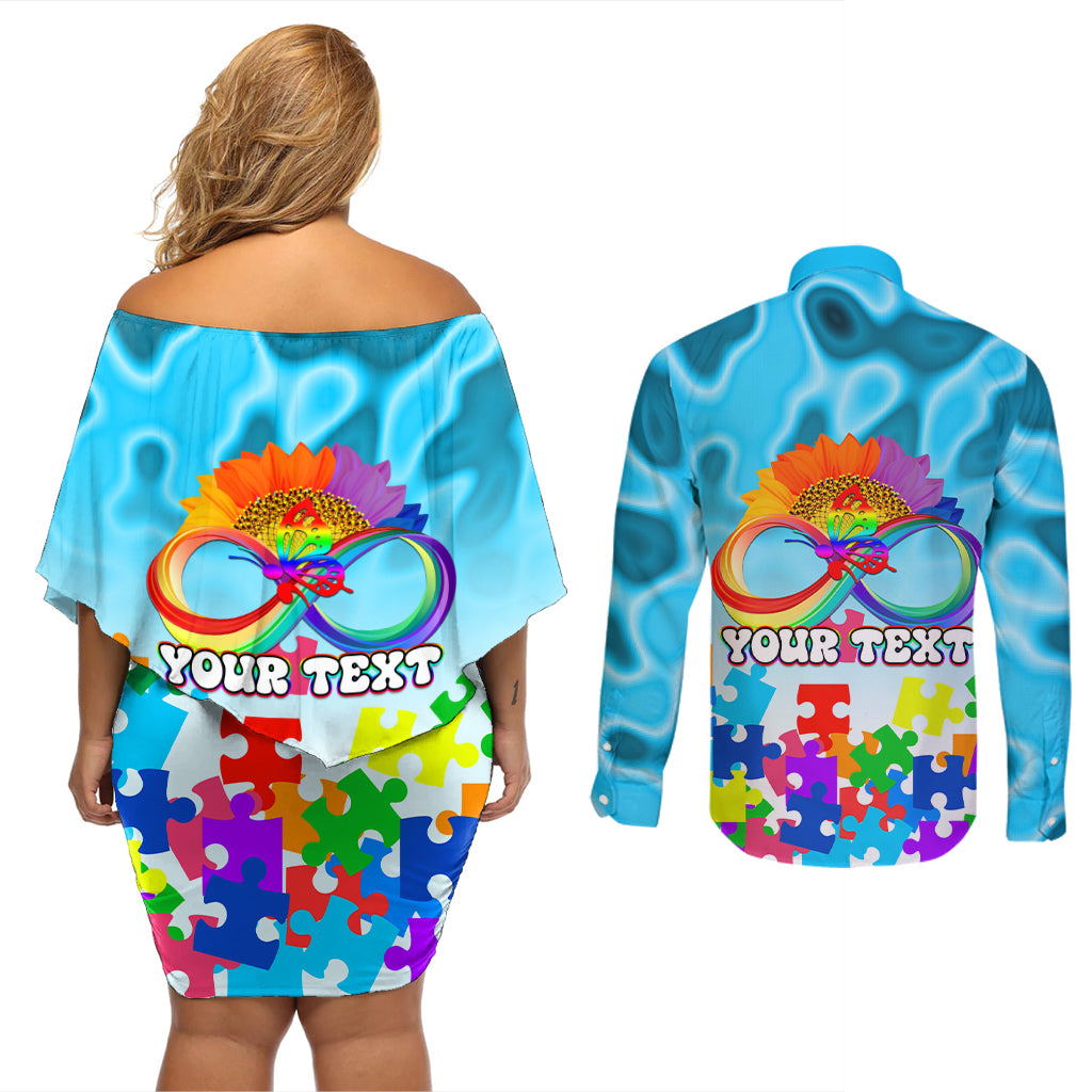 World Autism Awareness Day 2024 Couples Matching Off Shoulder Short Dress and Long Sleeve Button Shirt In A World Where You Can Be Anything Be Kind - Wonder Print Shop
