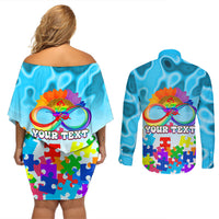 World Autism Awareness Day 2024 Couples Matching Off Shoulder Short Dress and Long Sleeve Button Shirt In A World Where You Can Be Anything Be Kind - Wonder Print Shop