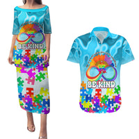 World Autism Awareness Day 2024 Couples Matching Puletasi and Hawaiian Shirt In A World Where You Can Be Anything Be Kind - Wonder Print Shop