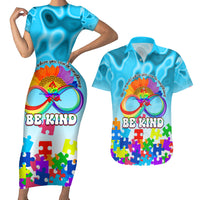 World Autism Awareness Day 2024 Couples Matching Short Sleeve Bodycon Dress and Hawaiian Shirt In A World Where You Can Be Anything Be Kind - Wonder Print Shop
