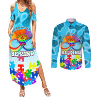 World Autism Awareness Day 2024 Couples Matching Summer Maxi Dress and Long Sleeve Button Shirt In A World Where You Can Be Anything Be Kind - Wonder Print Shop