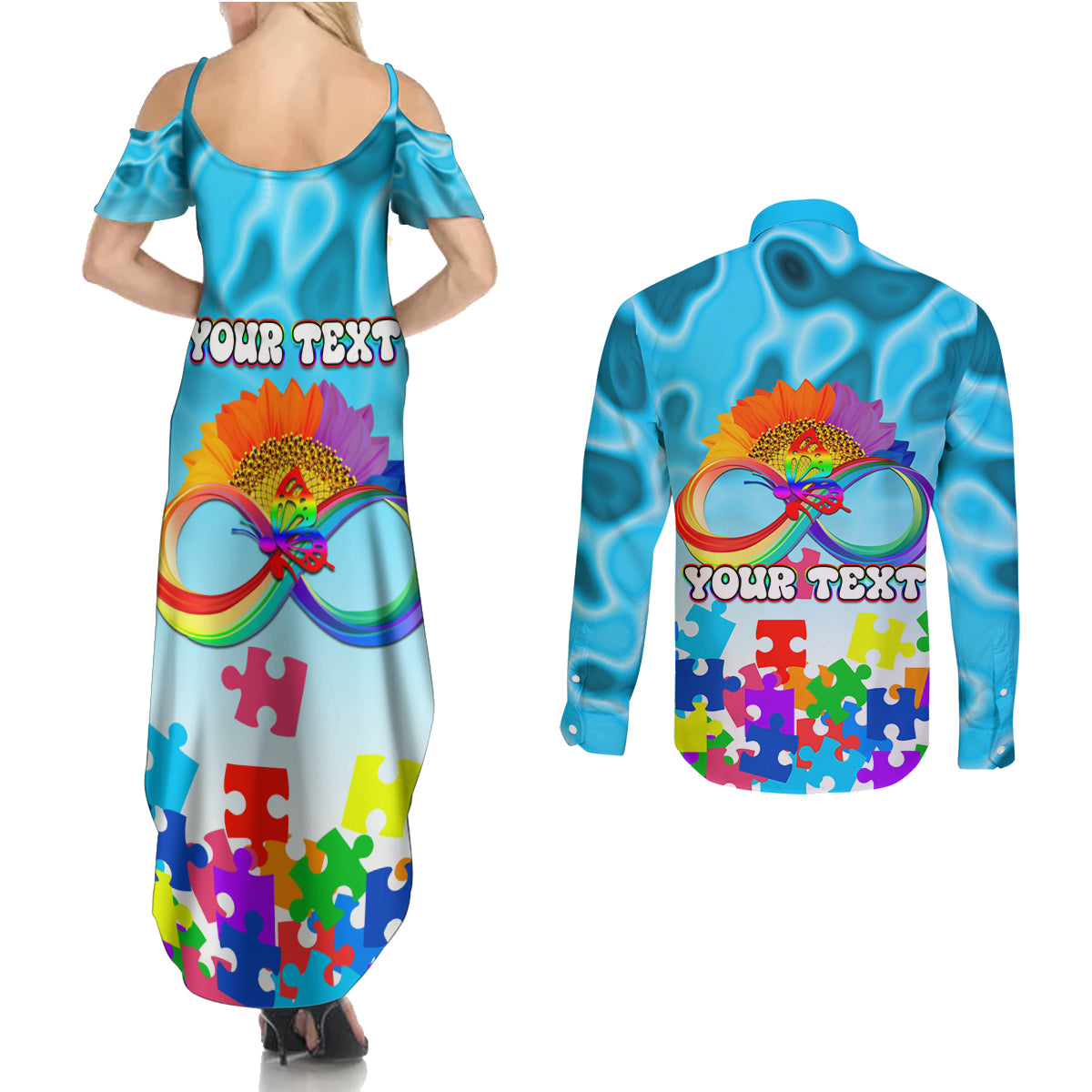 World Autism Awareness Day 2024 Couples Matching Summer Maxi Dress and Long Sleeve Button Shirt In A World Where You Can Be Anything Be Kind - Wonder Print Shop