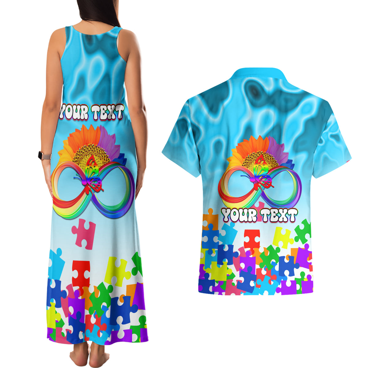 World Autism Awareness Day 2024 Couples Matching Tank Maxi Dress and Hawaiian Shirt In A World Where You Can Be Anything Be Kind - Wonder Print Shop