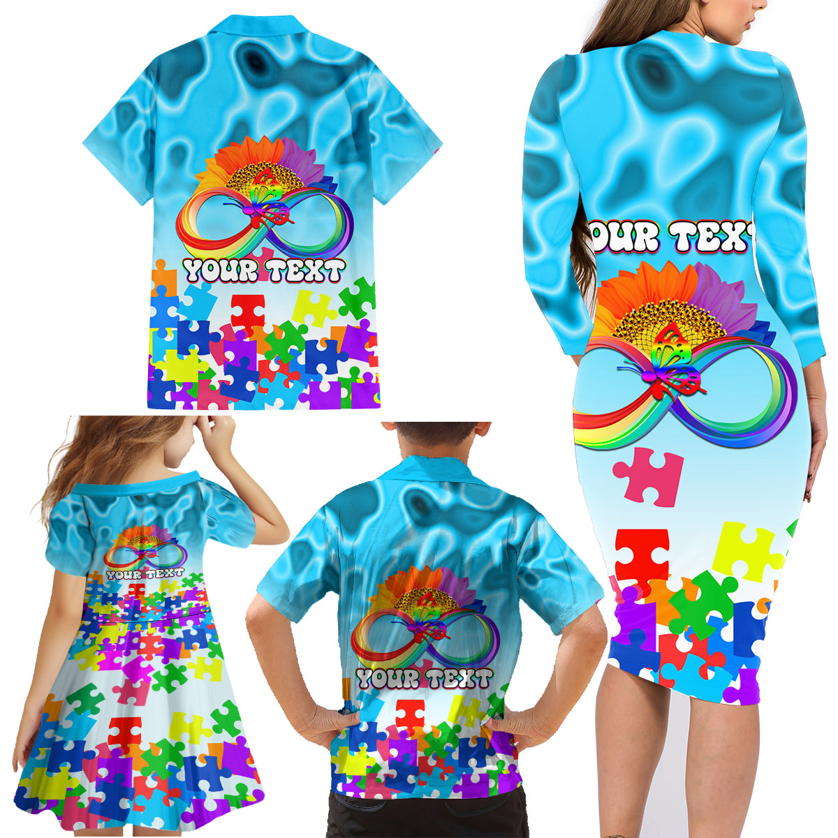 World Autism Awareness Day 2024 Family Matching Long Sleeve Bodycon Dress and Hawaiian Shirt In A World Where You Can Be Anything Be Kind - Wonder Print Shop