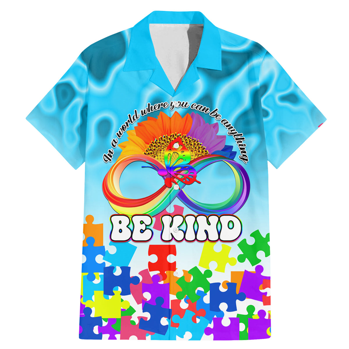 World Autism Awareness Day 2024 Family Matching Mermaid Dress and Hawaiian Shirt In A World Where You Can Be Anything Be Kind - Wonder Print Shop