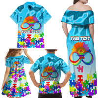 World Autism Awareness Day 2024 Family Matching Off Shoulder Maxi Dress and Hawaiian Shirt In A World Where You Can Be Anything Be Kind - Wonder Print Shop
