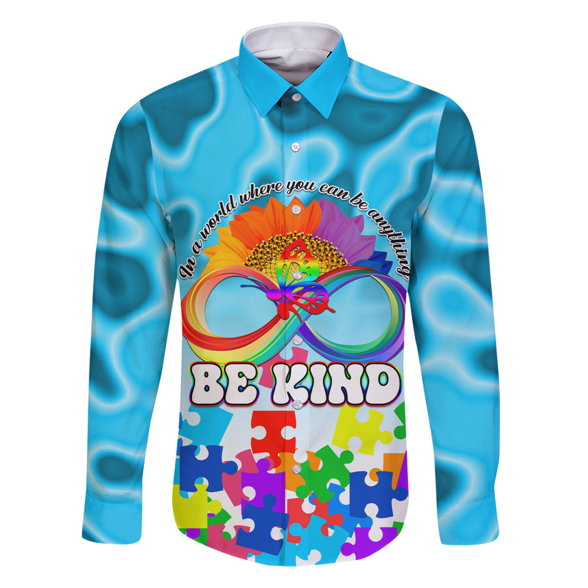World Autism Awareness Day 2024 Family Matching Off Shoulder Maxi Dress and Hawaiian Shirt In A World Where You Can Be Anything Be Kind - Wonder Print Shop