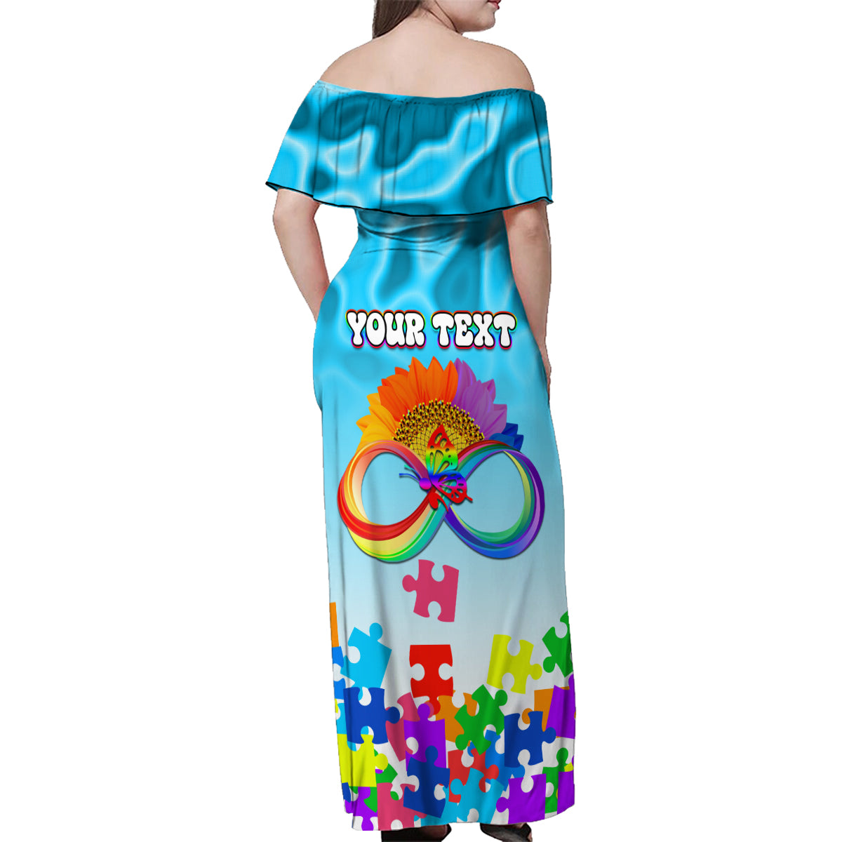 World Autism Awareness Day 2024 Family Matching Off Shoulder Maxi Dress and Hawaiian Shirt In A World Where You Can Be Anything Be Kind - Wonder Print Shop