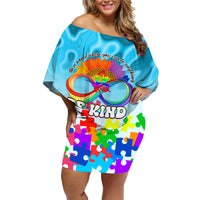 World Autism Awareness Day 2024 Family Matching Off Shoulder Short Dress and Hawaiian Shirt In A World Where You Can Be Anything Be Kind - Wonder Print Shop