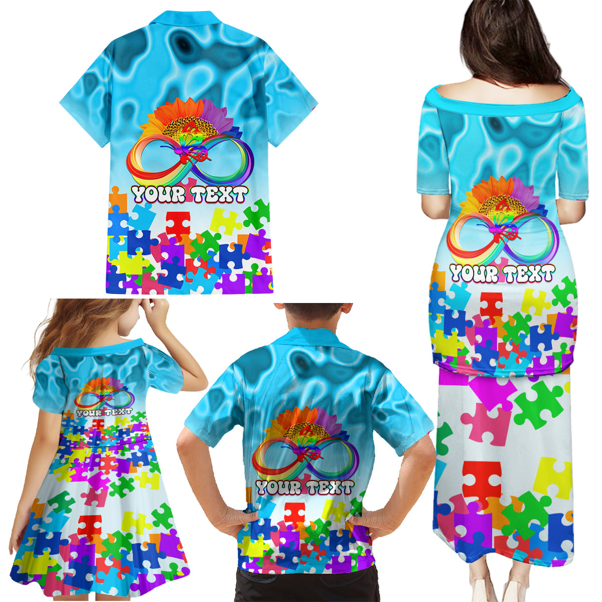 World Autism Awareness Day 2024 Family Matching Puletasi and Hawaiian Shirt In A World Where You Can Be Anything Be Kind - Wonder Print Shop