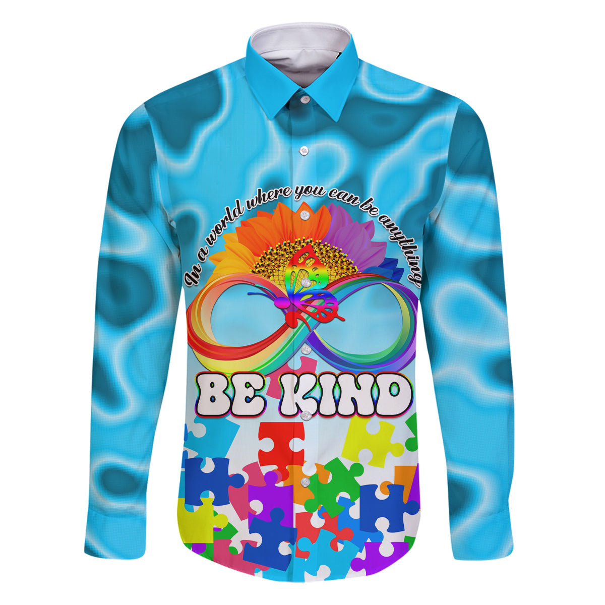 World Autism Awareness Day 2024 Family Matching Puletasi and Hawaiian Shirt In A World Where You Can Be Anything Be Kind - Wonder Print Shop