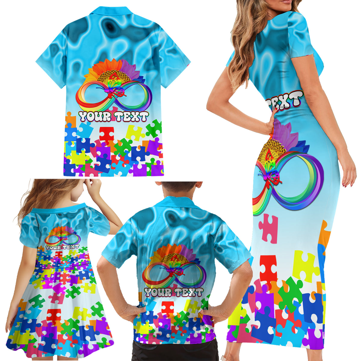World Autism Awareness Day 2024 Family Matching Short Sleeve Bodycon Dress and Hawaiian Shirt In A World Where You Can Be Anything Be Kind - Wonder Print Shop