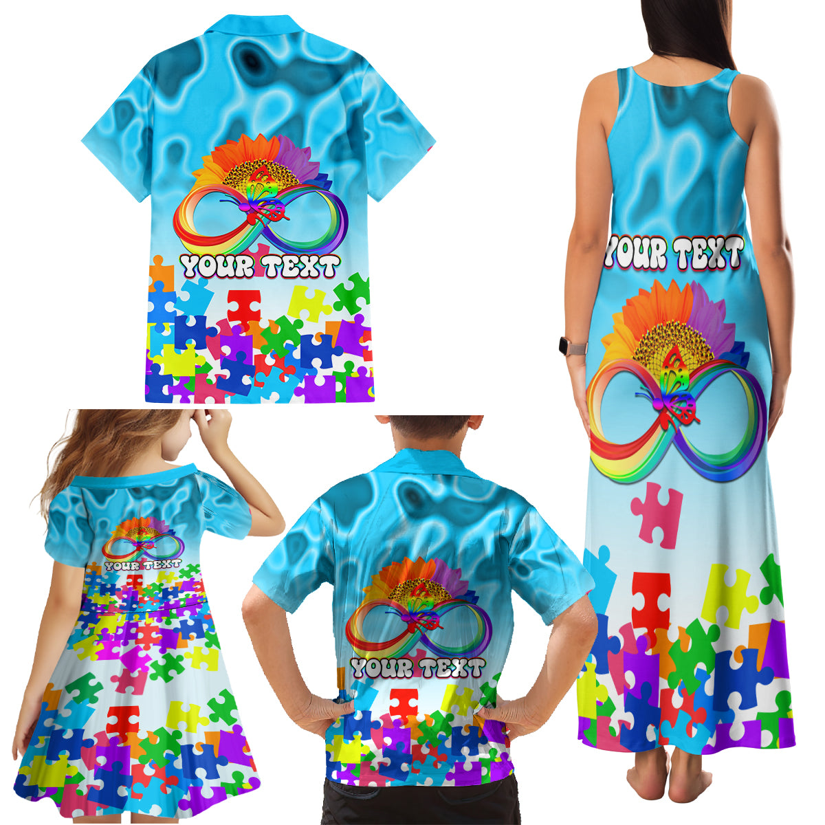 World Autism Awareness Day 2024 Family Matching Tank Maxi Dress and Hawaiian Shirt In A World Where You Can Be Anything Be Kind - Wonder Print Shop