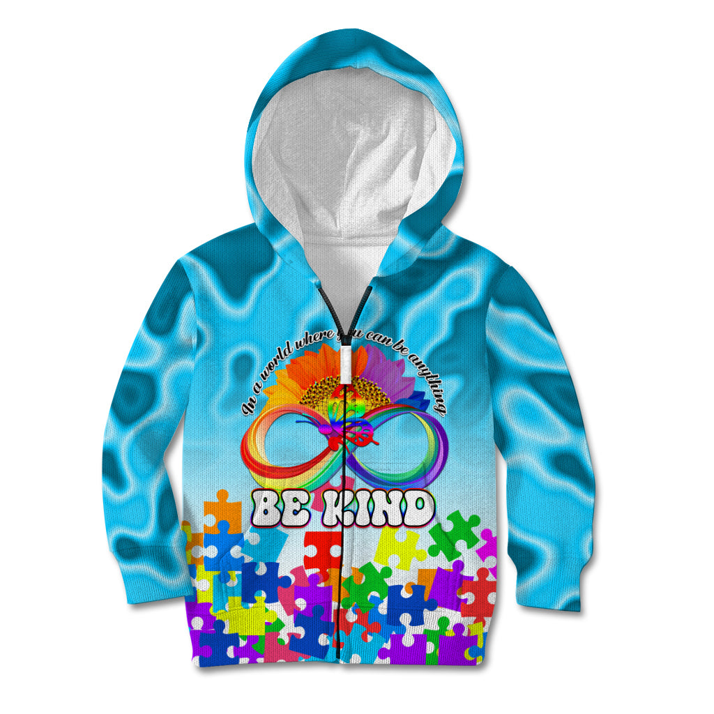 World Autism Awareness Day 2024 Kid Hoodie In A World Where You Can Be Anything Be Kind - Wonder Print Shop
